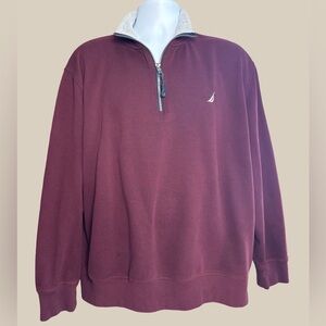 Nautica Men’s Quarter Zip Pullover Sweatshirt Chest Logo Maroon And Gray SZ XL